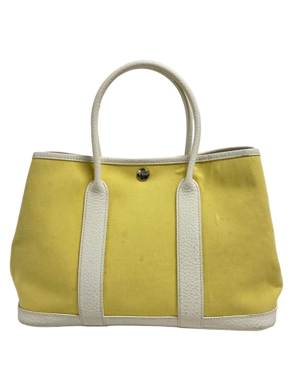 Hermes Handbag Garden Party TPM Jaune Poussin White Silver Leather